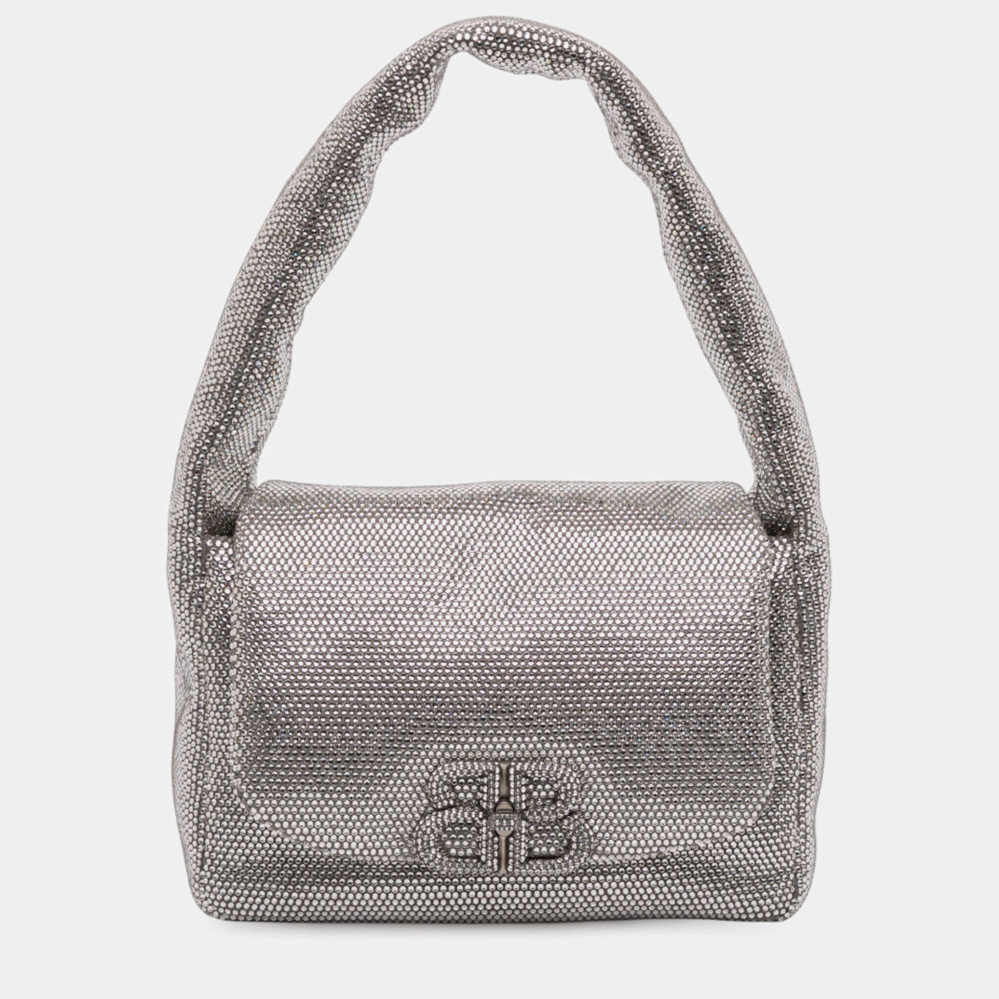 مملوكة مسبقًا حقيبة كتف سلينغ موناكو جلد العجل مزينة بأحجار الراين فضية صغيرة بالنسياغا