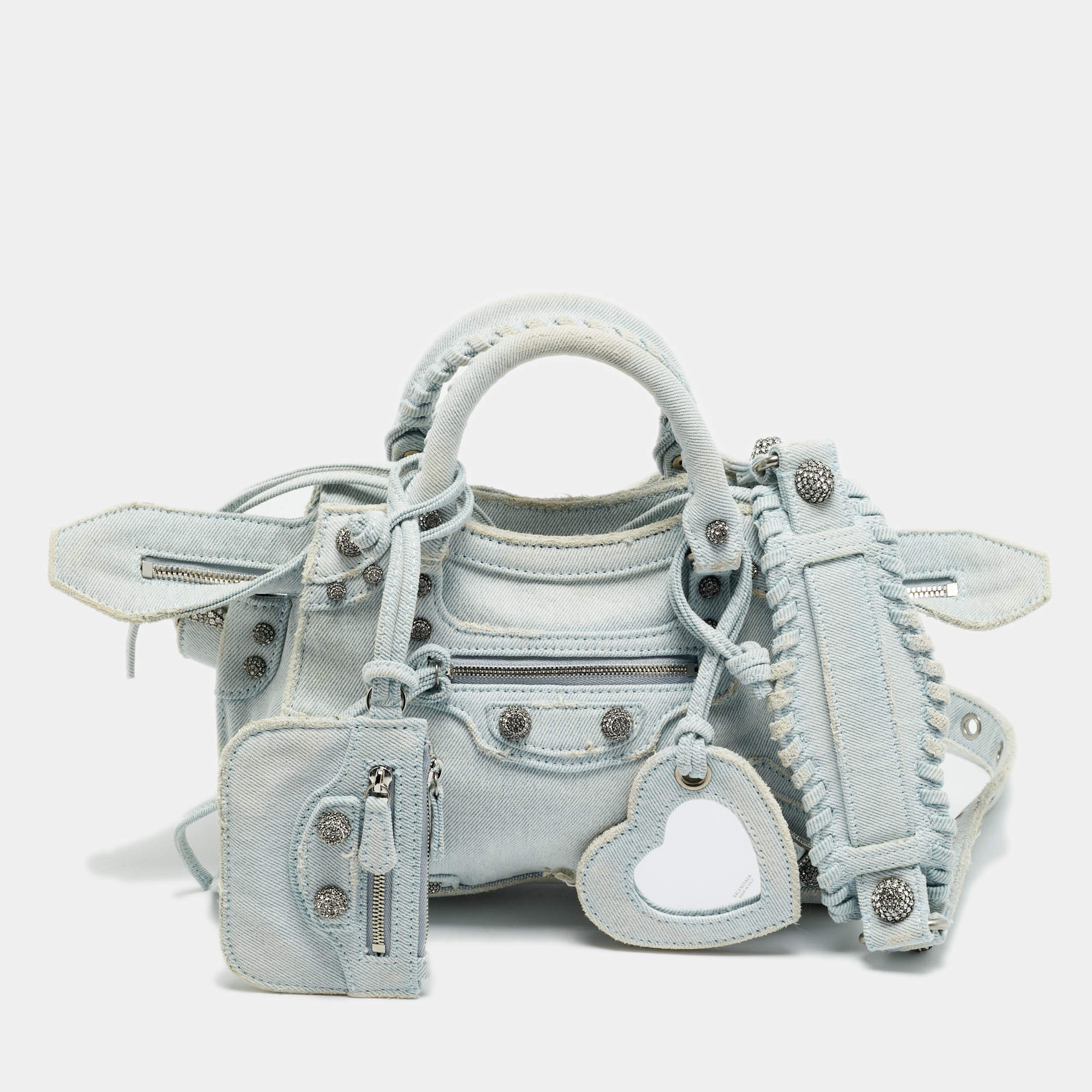 مملوكة مسبقًا Balenciaga Crystals Neo Cagole Light Blue Denim Bag