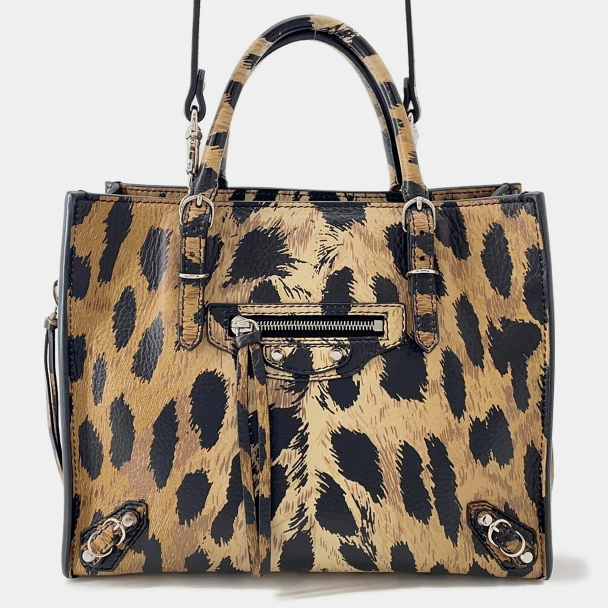 مملوكة مسبقًا Balenciaga Paper Leopard Pattern Brown Leather Size Mini