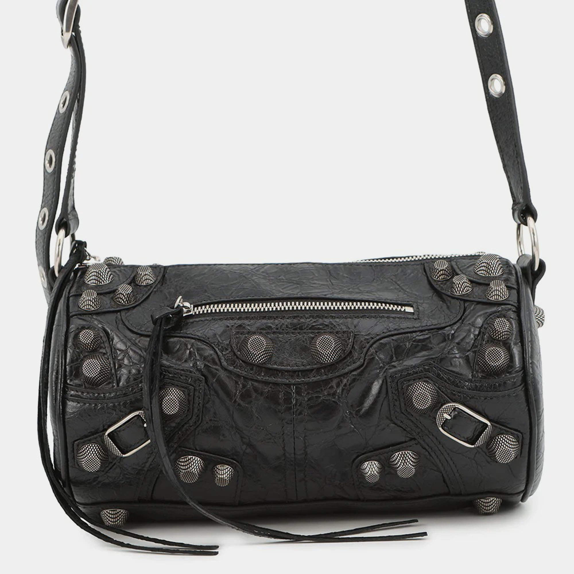 Pre Owned حقيبة كتف لو كاجول سوداء أسطوانية جلد بالنسياغا