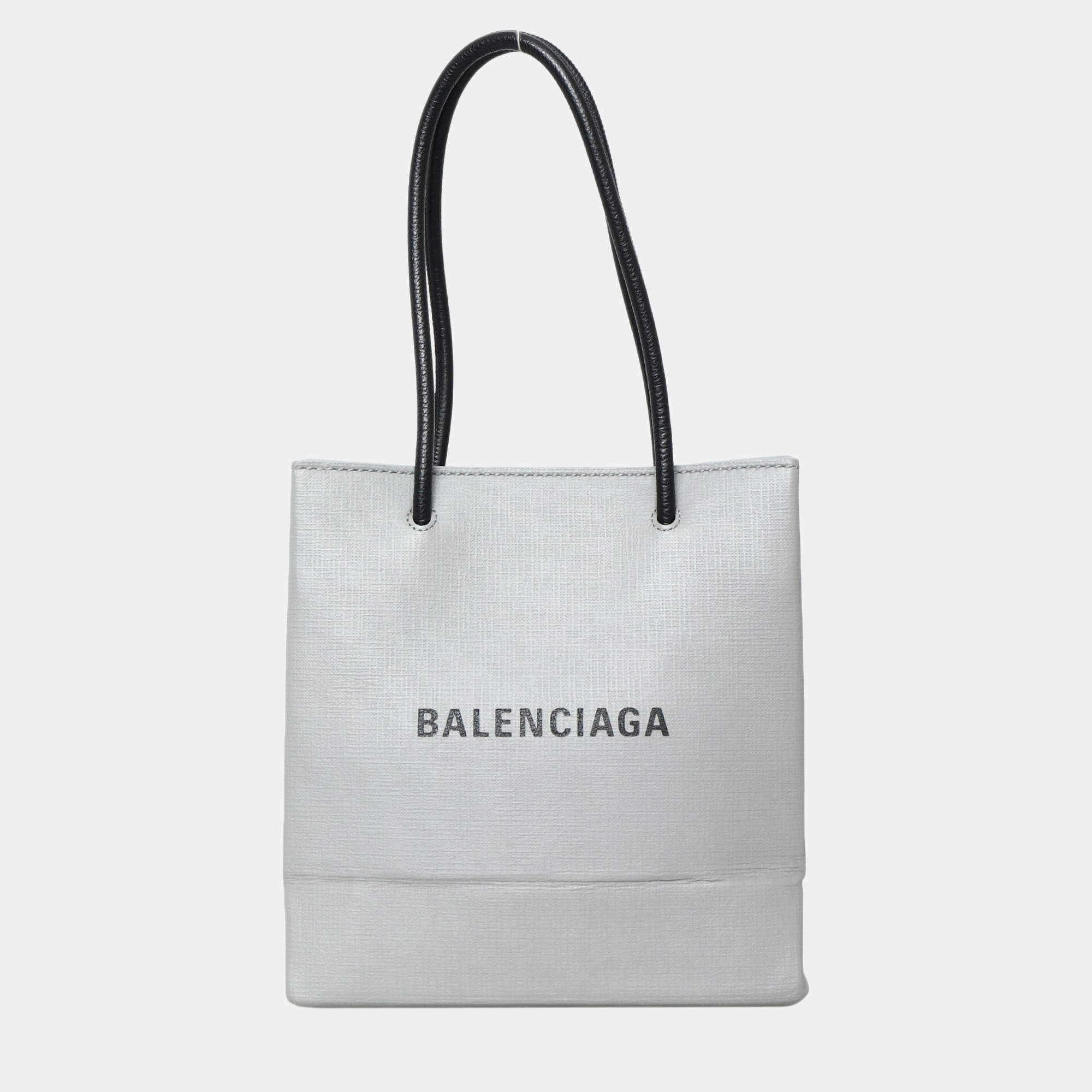 Pre Owned Balenciaga Black/Grey Leather Logo-Print Shopping Squared Tote Bag