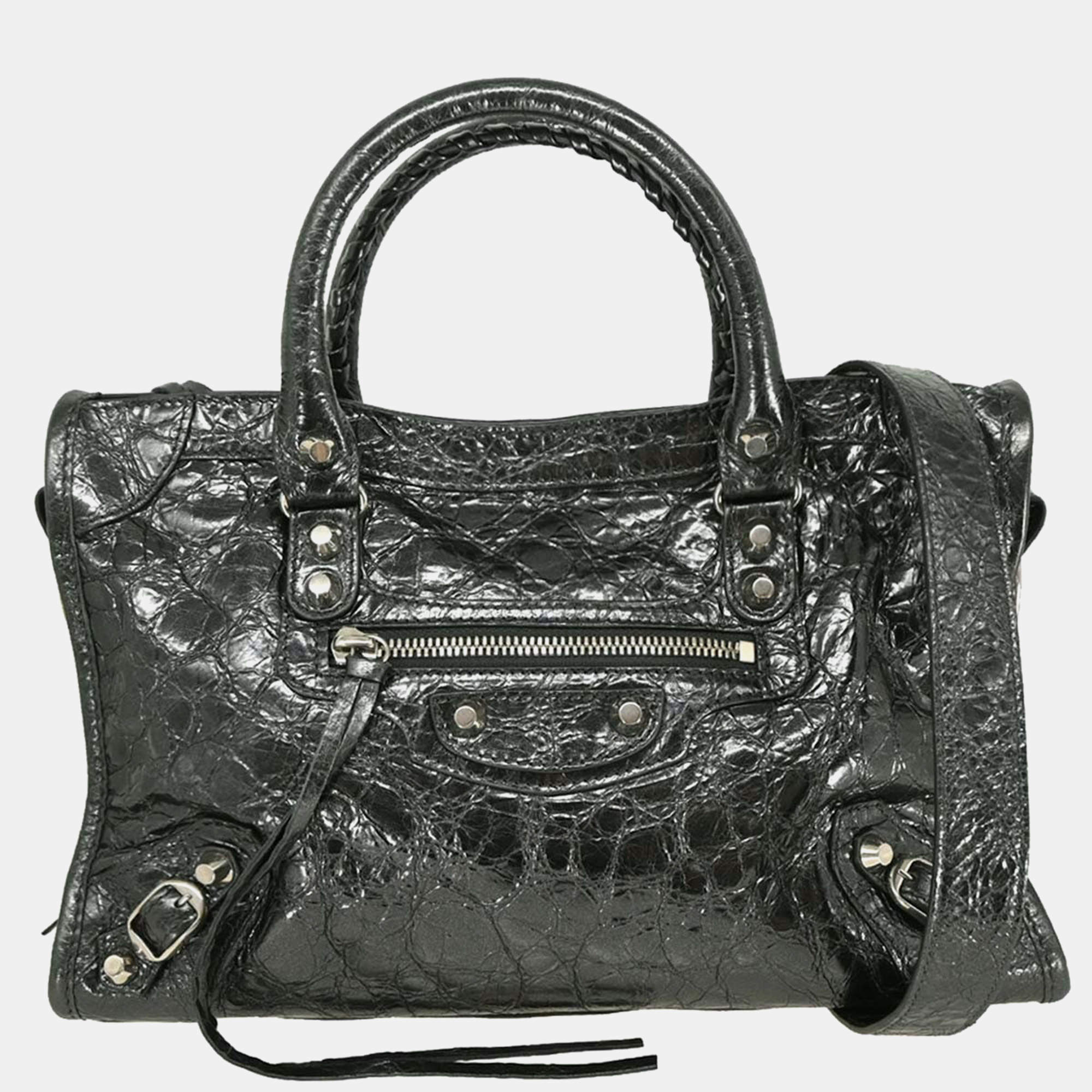 Pre Owned Balenciaga Silver Calfskin City Small Handbag