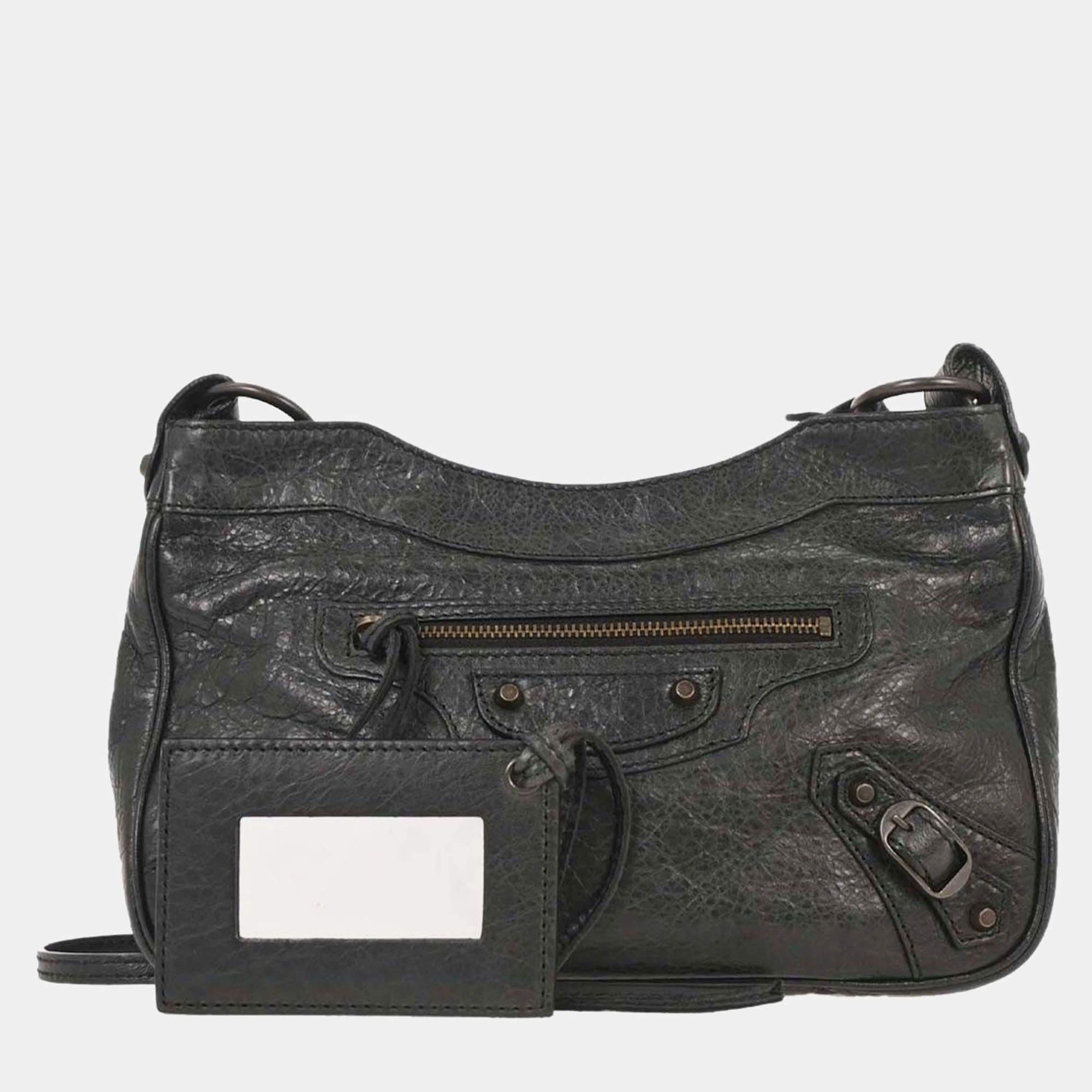Pre Owned Balenciaga Black Lambskin The Hip Shoulder Bag