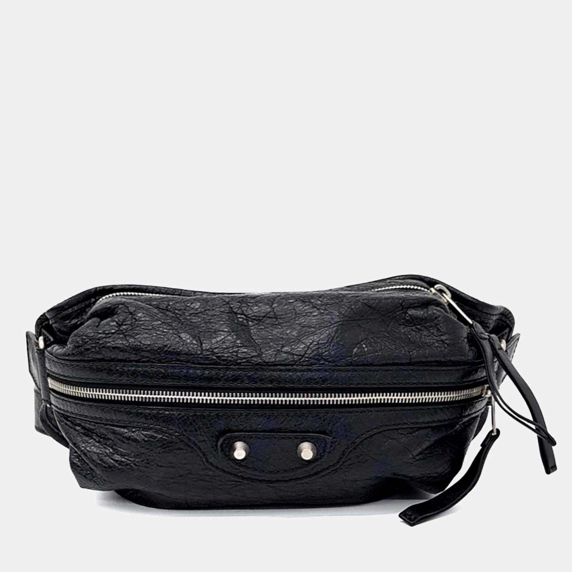 Pre Owned Balenciaga Black Leather Motor Body Bag