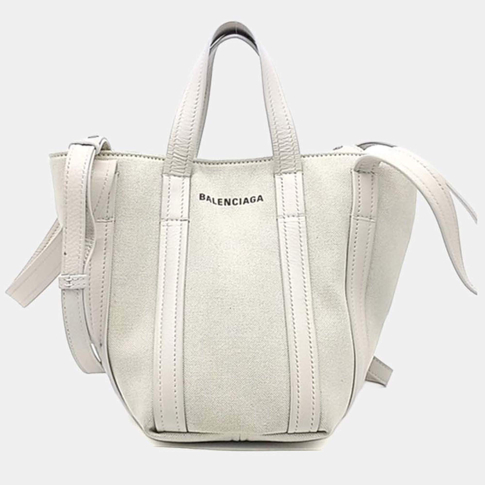 Pre Owned حقيبة بالنسياغا جلد أبيض شمال جنوب صغير جدا