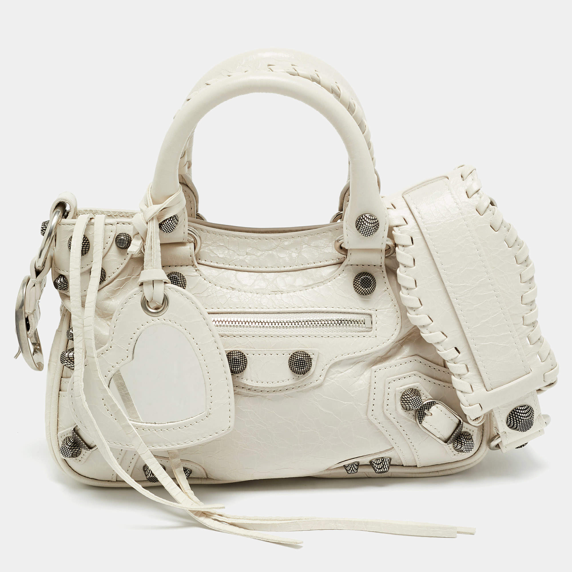 مملوكة مسبقًا Balenciaga Neo Cagole City XS Off White Crackled Leather Bag