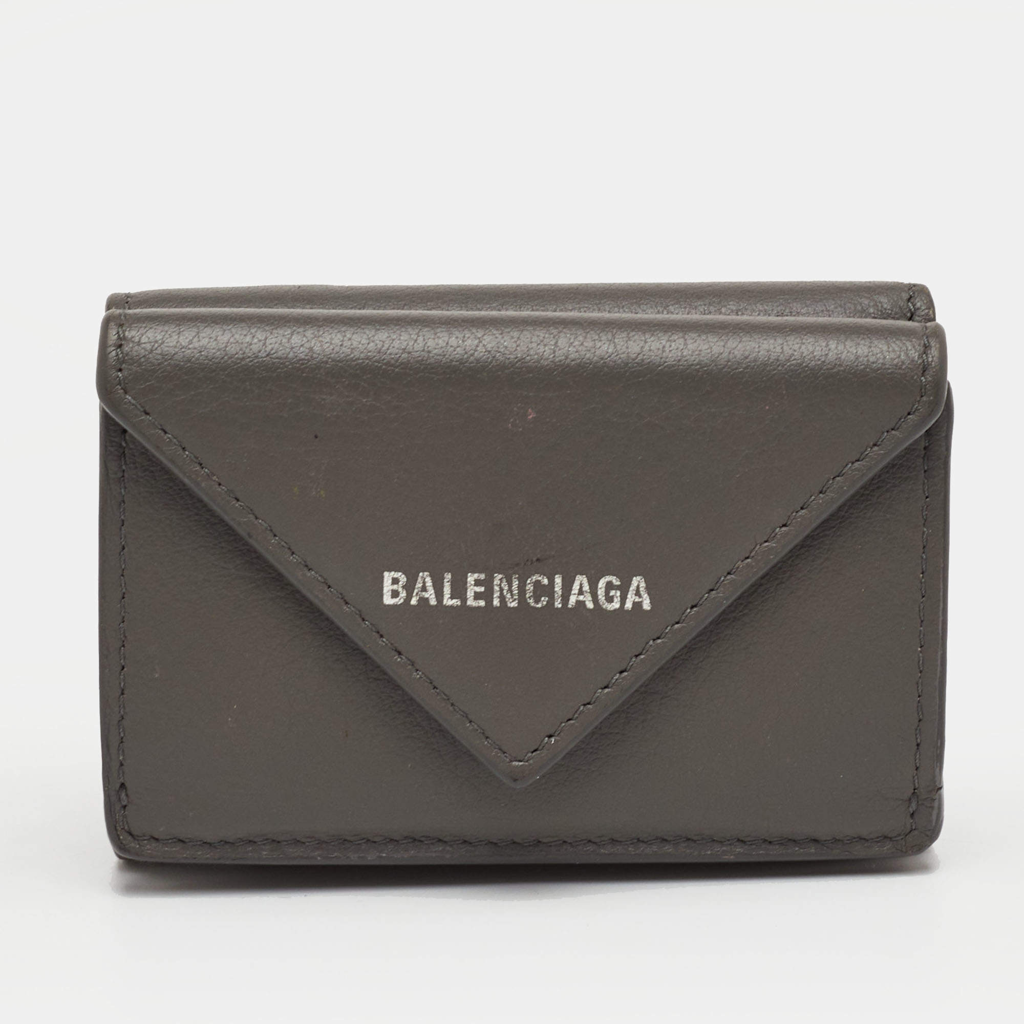 مملوكة مسبقًا Balenciaga Papier Grey Leather Compact Wallet