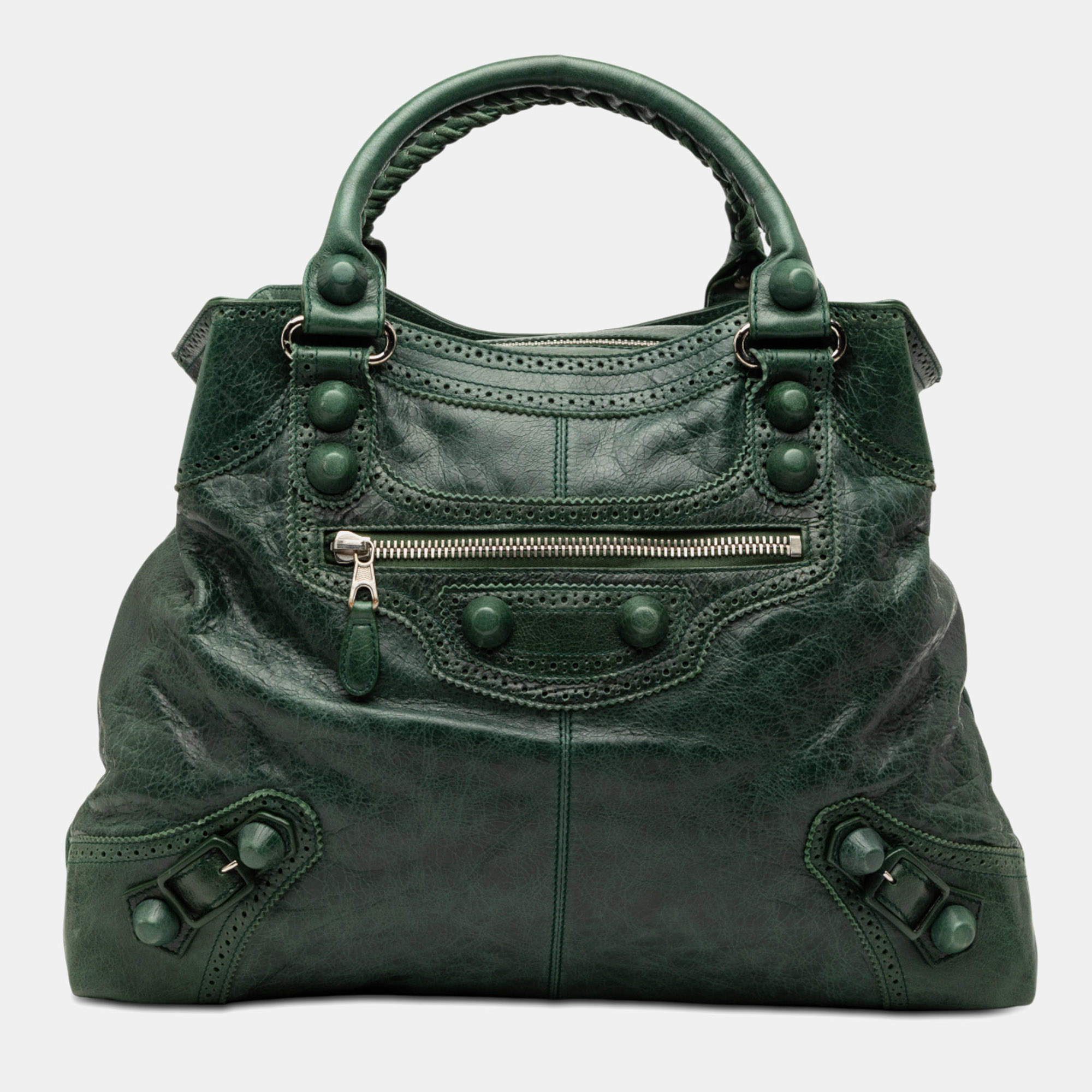 مملوكة مسبقًا Balenciaga Green Lambskin Motocross Midday Giant Brogues