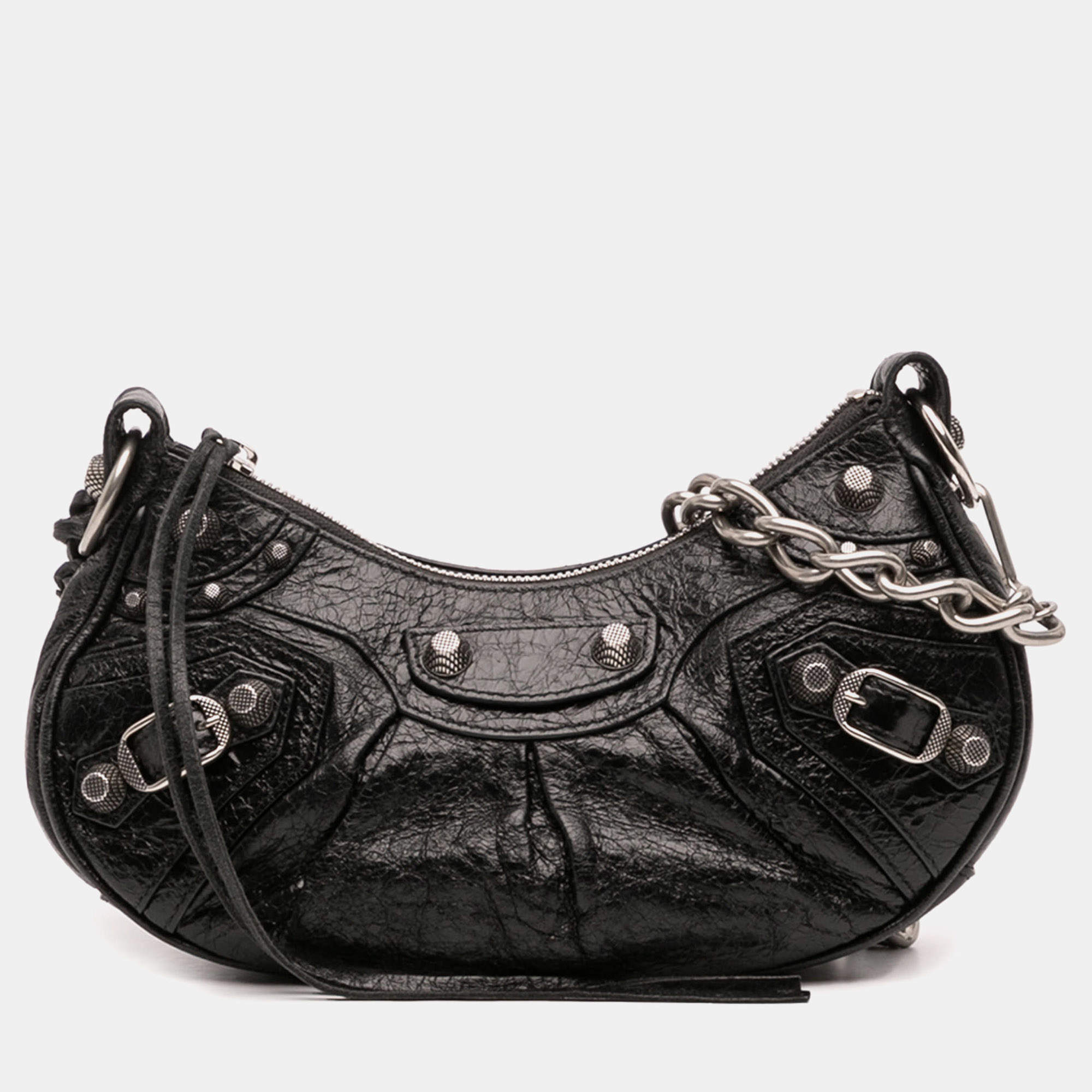 Pre Owned حقيبة بالنسياجا لامبسكين موتوكروس لو كاجول جلد أسود صغير جداً