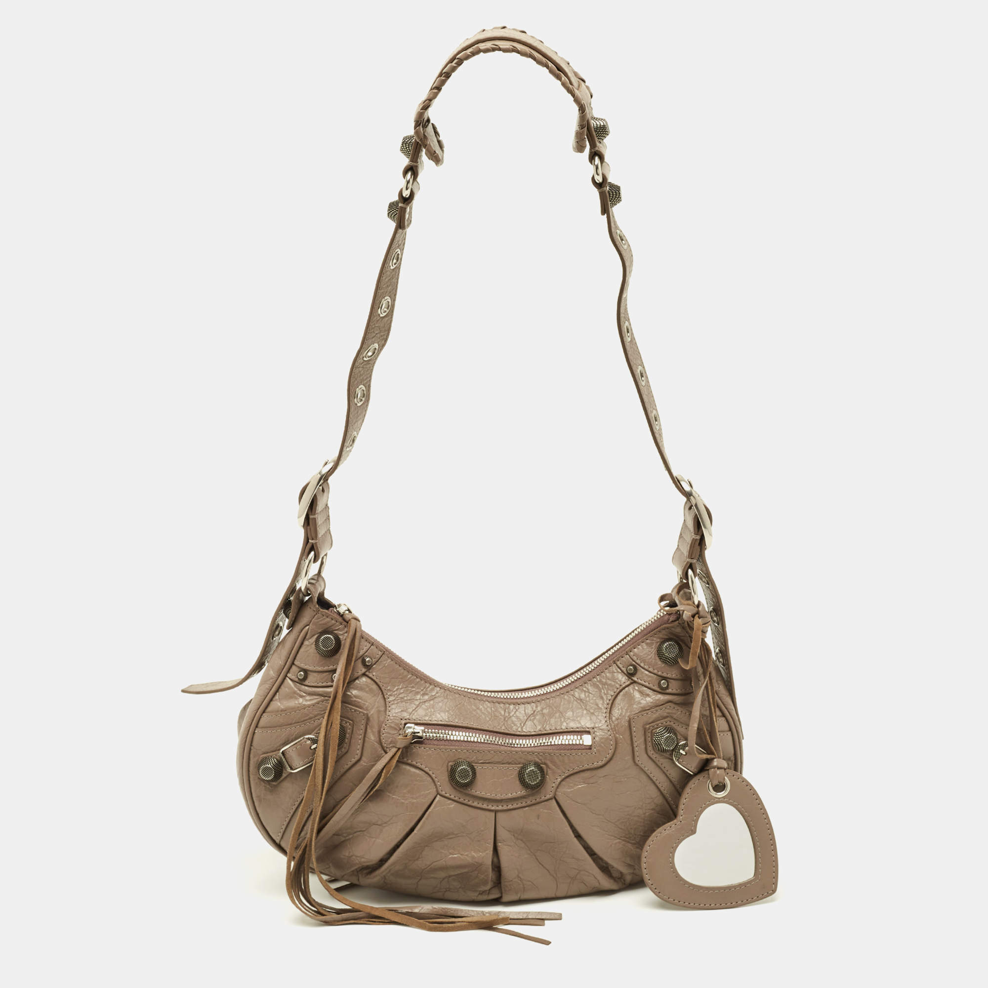 Pre Owned Balenciaga Le Cagole Small Beige Leather Shoulder Bag