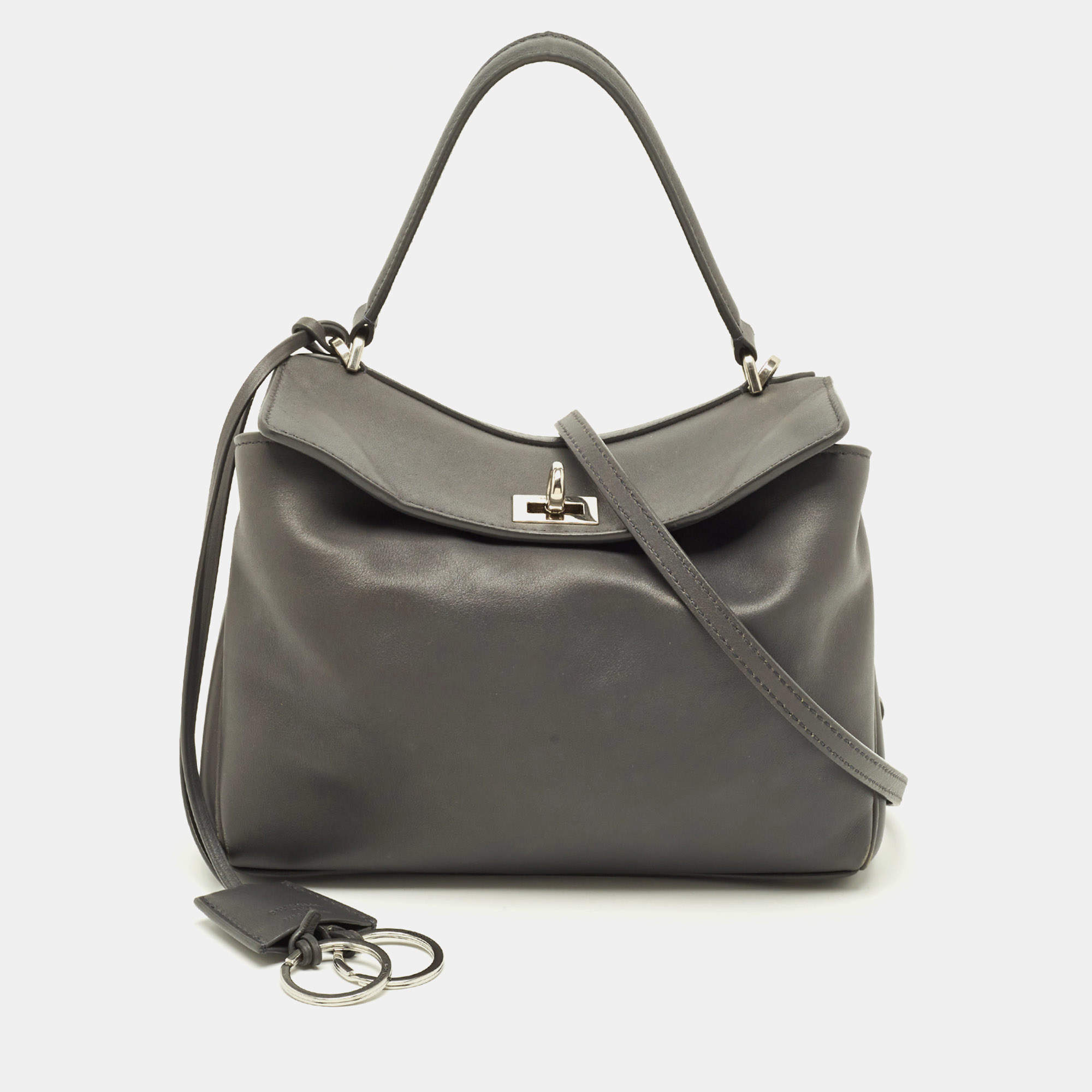 Pre Owned Balenciaga Rodeo Mini Grey Leather Top Handle Bag