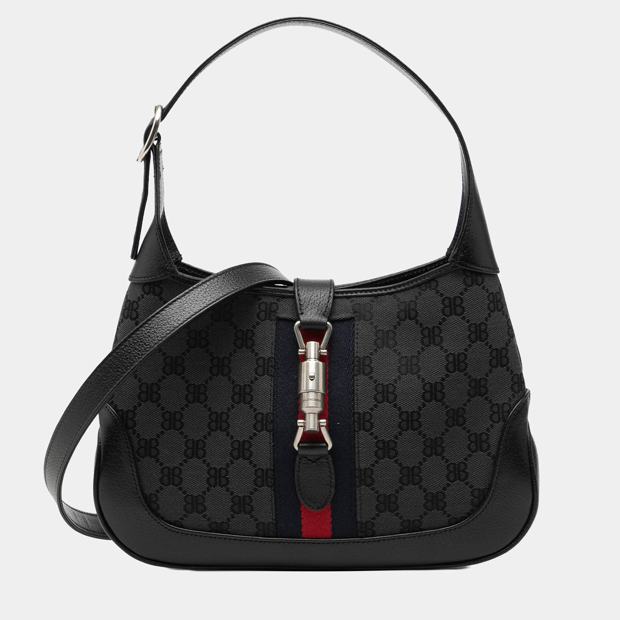 Pre Owned حقيبة كروس بالنسياجا سوداء غوتشي مشروع الهاكر كانفس ويب جاكي 1961 صغيرة