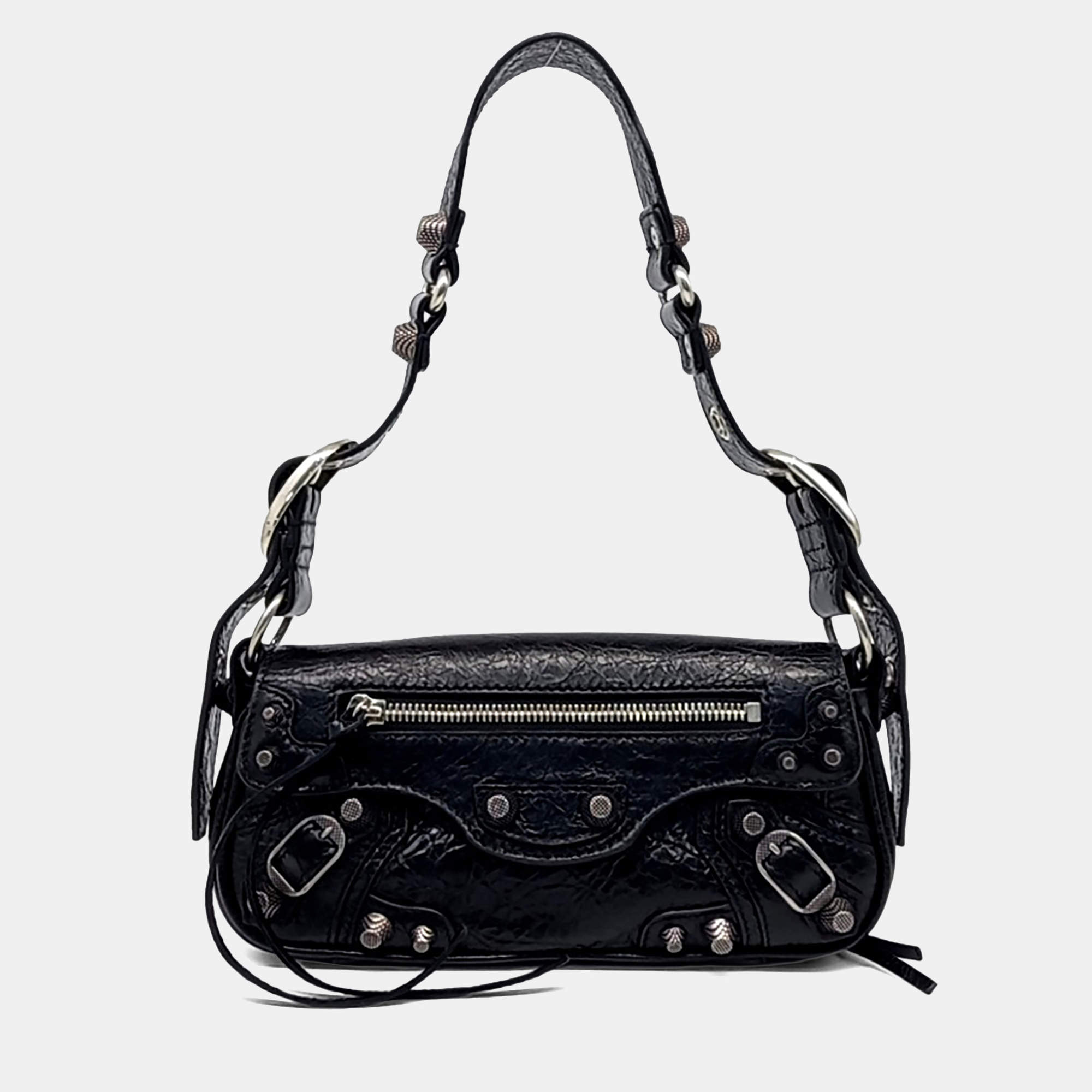 مملوكة مسبقًا حقيبة بالنسياقا جلد أسود لو كاجول سحاب بحجم صغير جداً