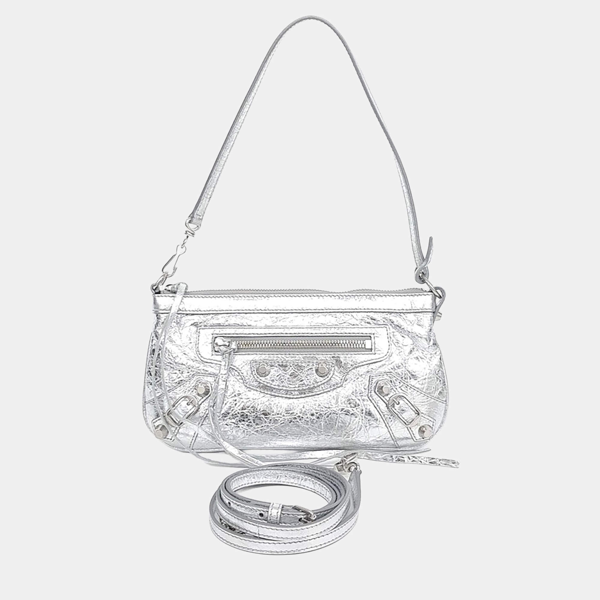 Pre Owned حقيبة لي سيتي حزام على بوش جلد فضي بالنسياغا