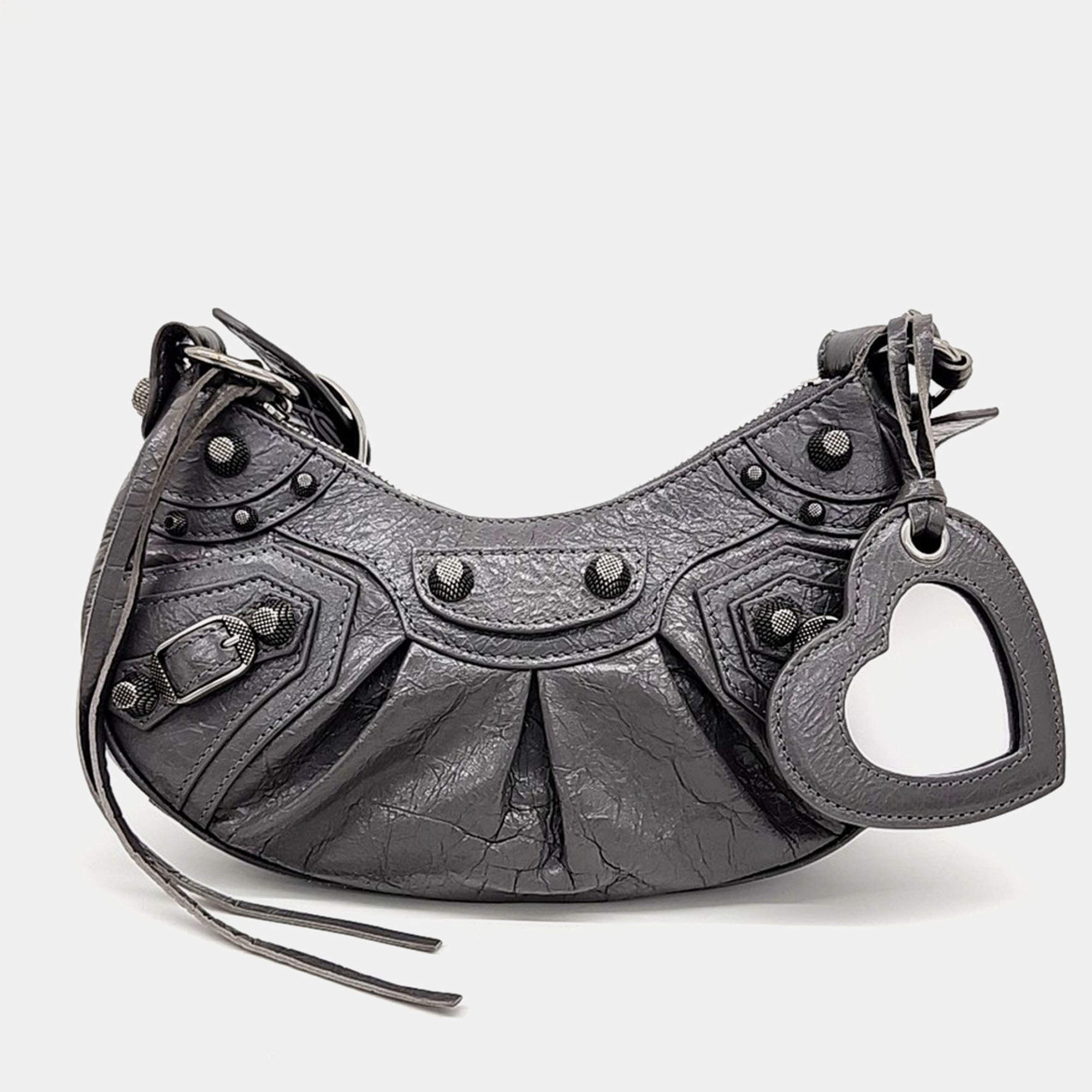 Pre Owned Balenciaga Grey Leather Le Cargo Bag XS