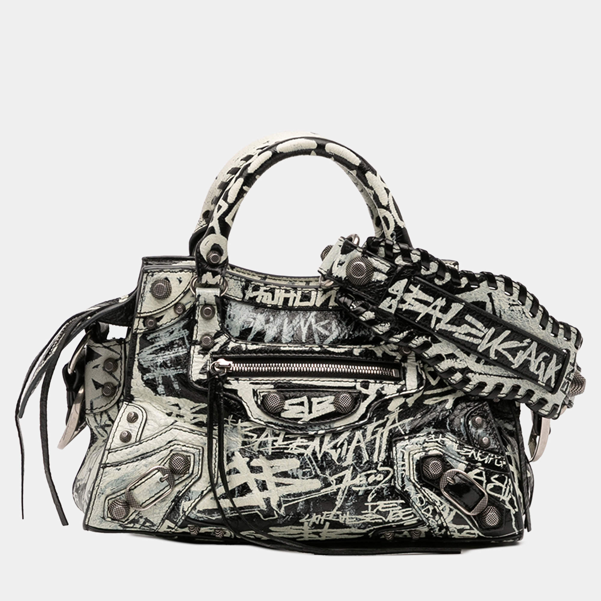 مملوكة مسبقًا Balenciaga White Lambskin Motocross Graffiti Neo Cagole XS