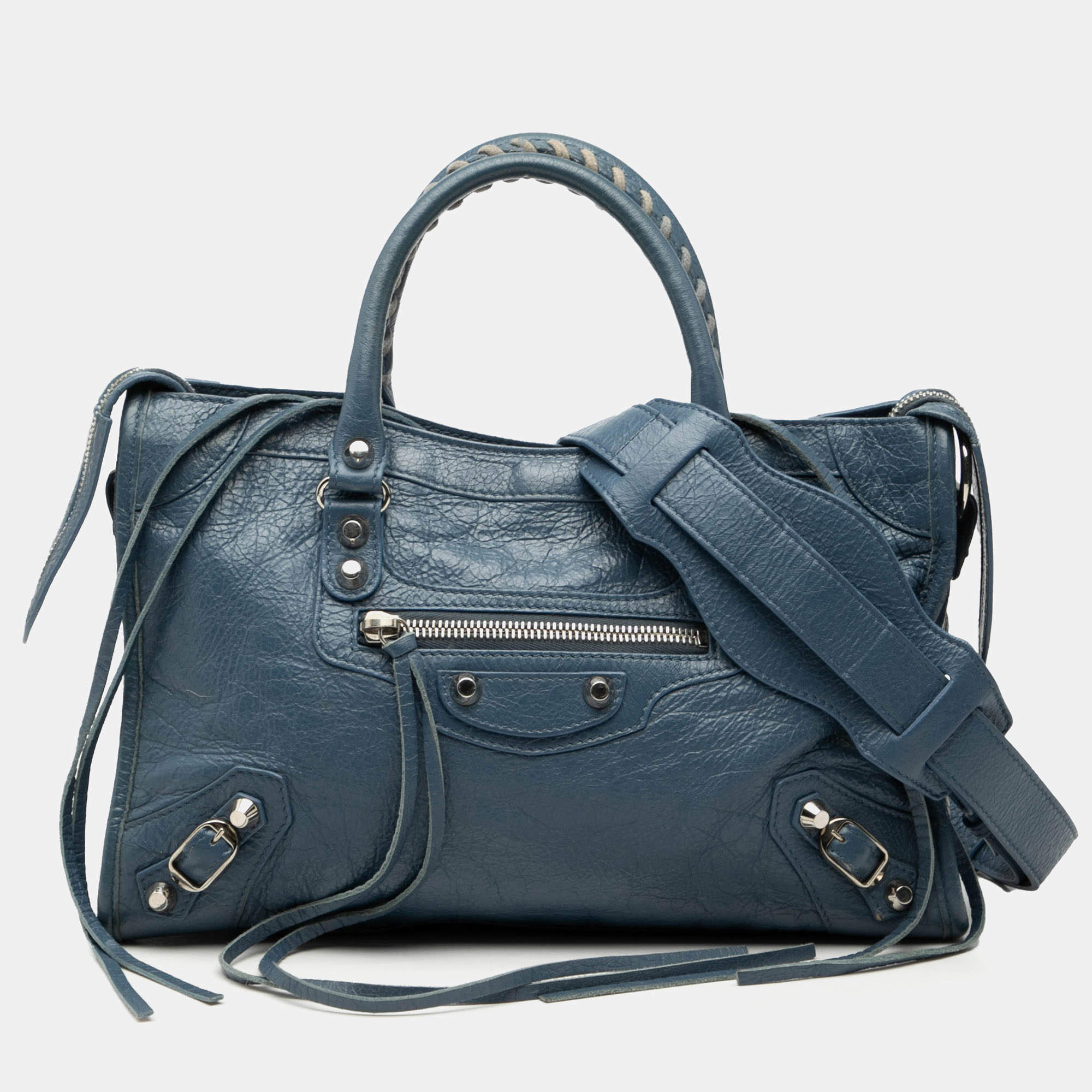 مملوكة مسبقًا حقيبة بالنسياجا مو توكروس كلاسيك سيتي جلد حمل صغير أزرق