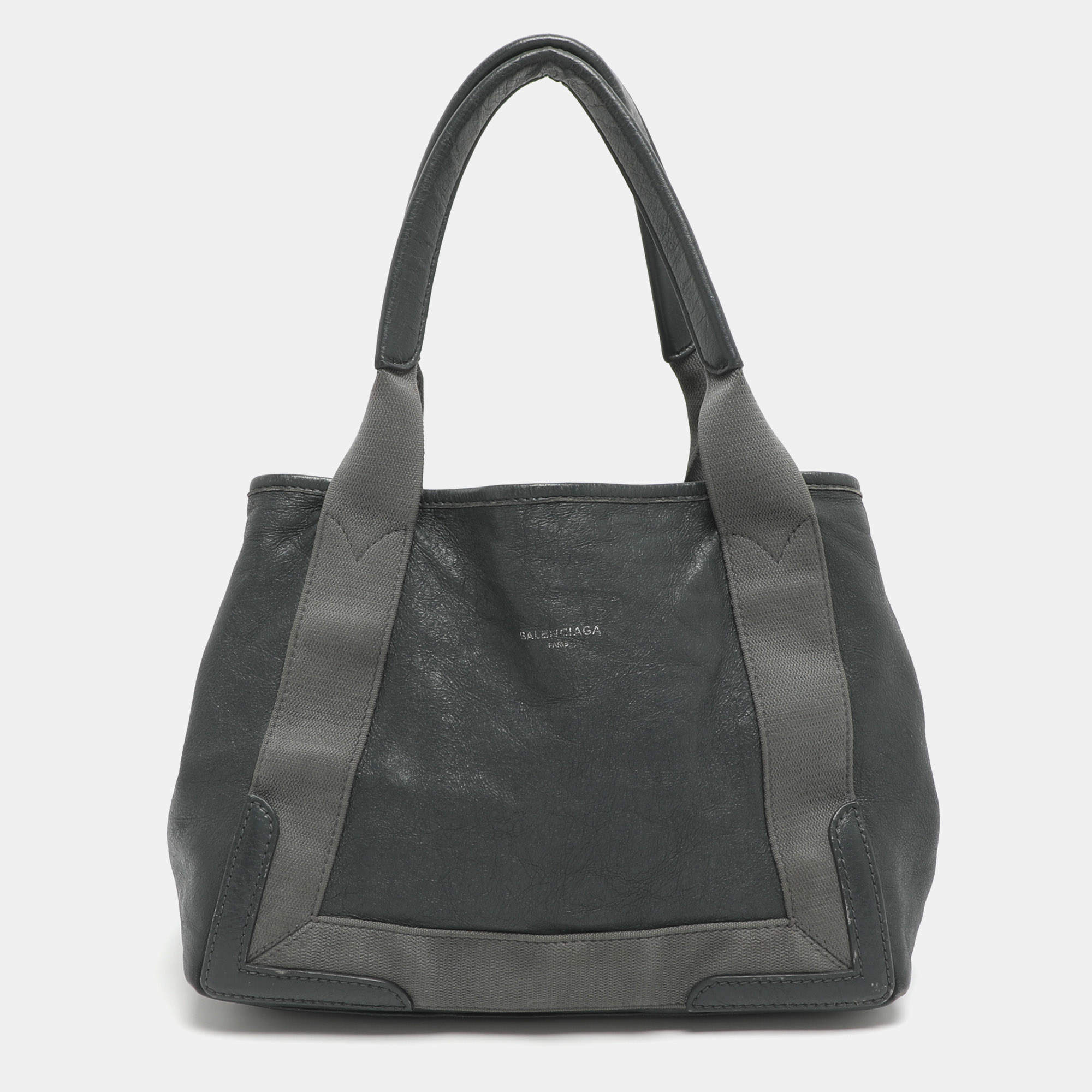 Pre Owned Balenciaga Cabas Small Grey Leather Tote
