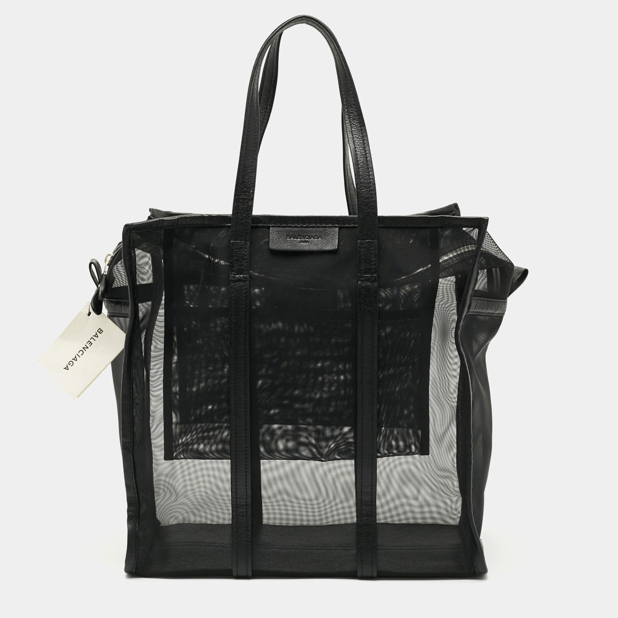 مملوكة مسبقًا Balenciaga Bazar Medium Black Mesh Nylon and Leather Tote