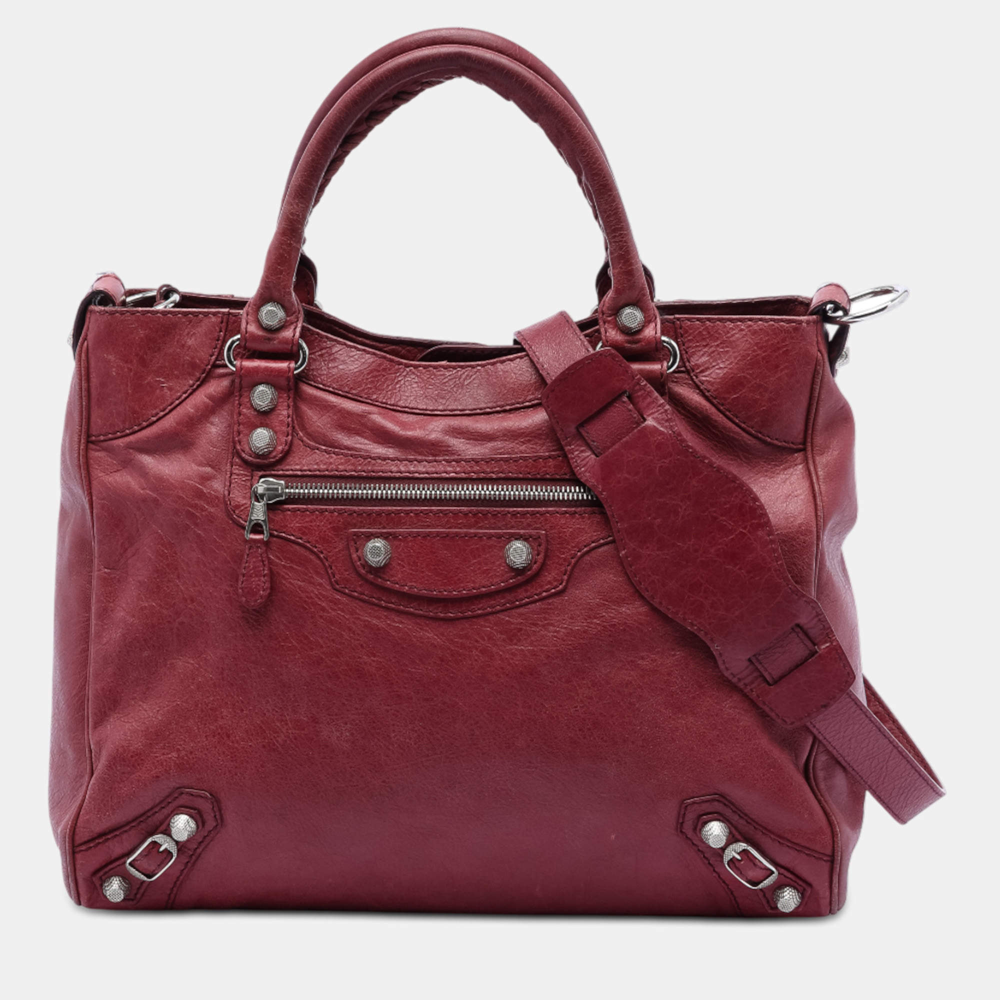 Pre Owned Balenciaga Red Lambskin Motocross Giant 12 Velo Satchel