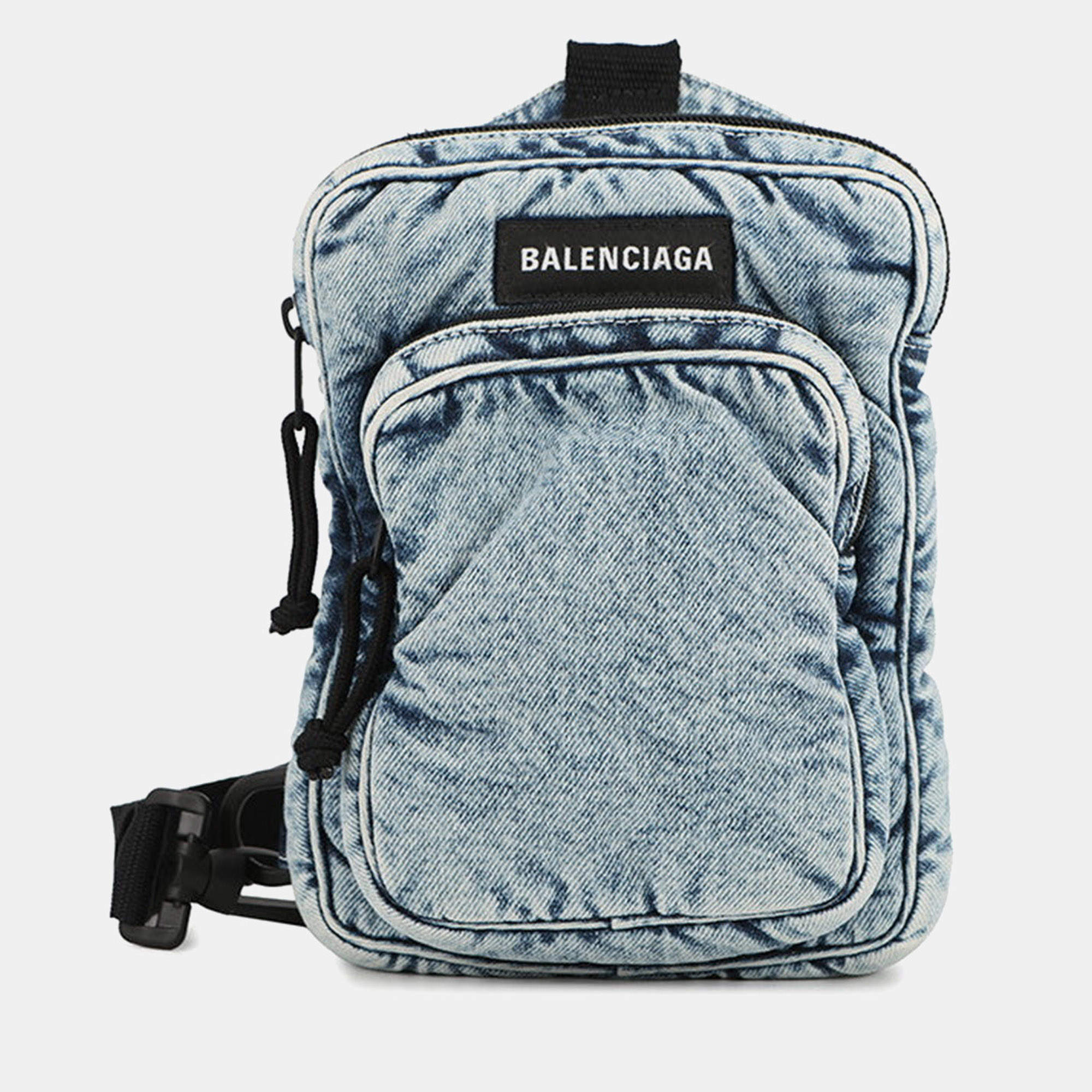 مملوكة مسبقًا Balenciaga Denim Crossbody Messenger Bag Blue Puffy Denim