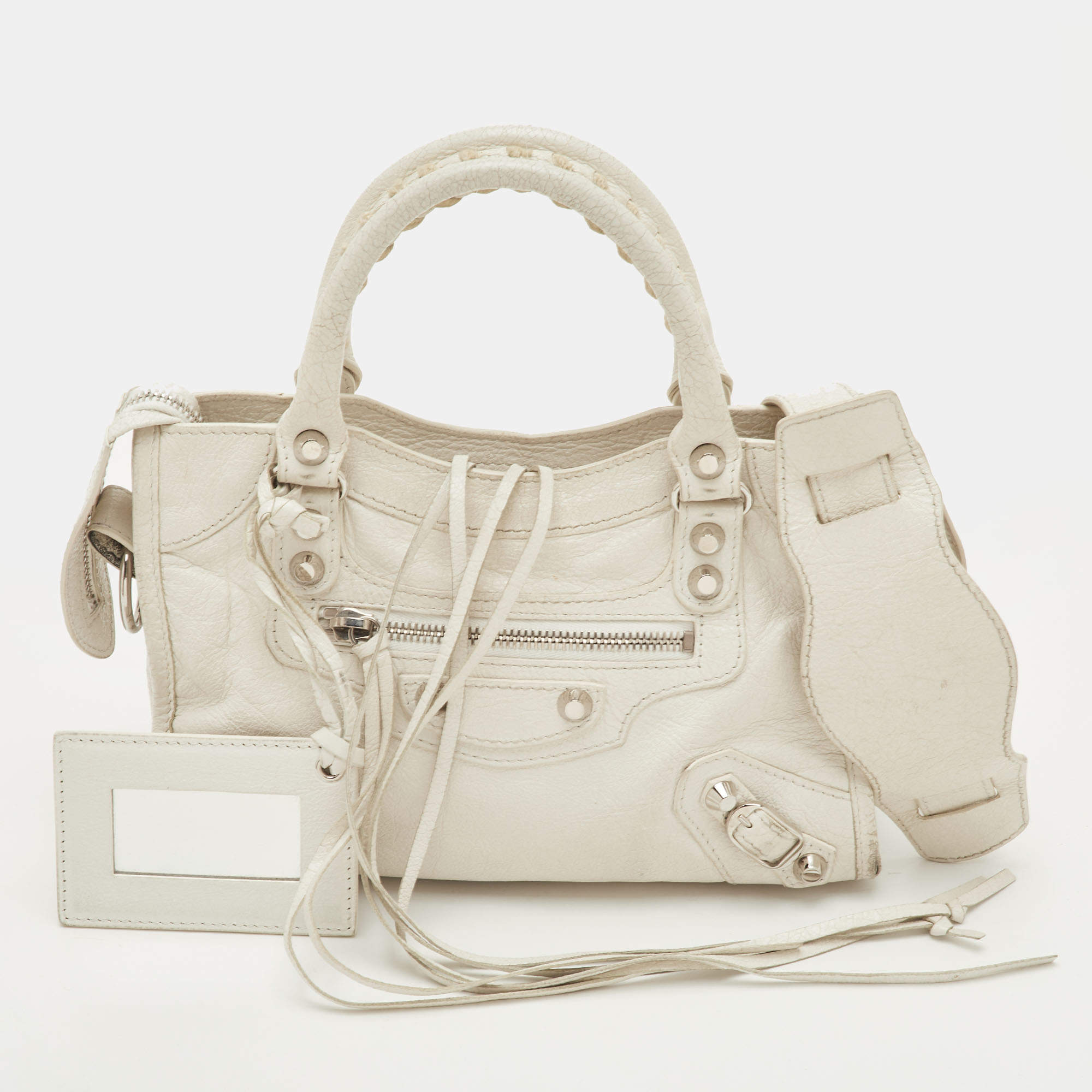 Pre Owned حقيبة يد بالنسياغا لو سيتي صغيرة جلد أبيض