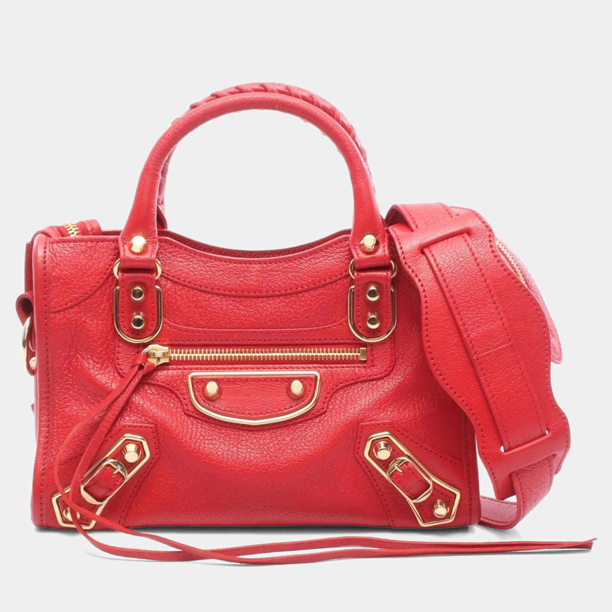 مملوكة مسبقًا حقيبة يد بالنسياغا كلاسيك ميتاليك إيدج ميني سيتي جلد أحمر