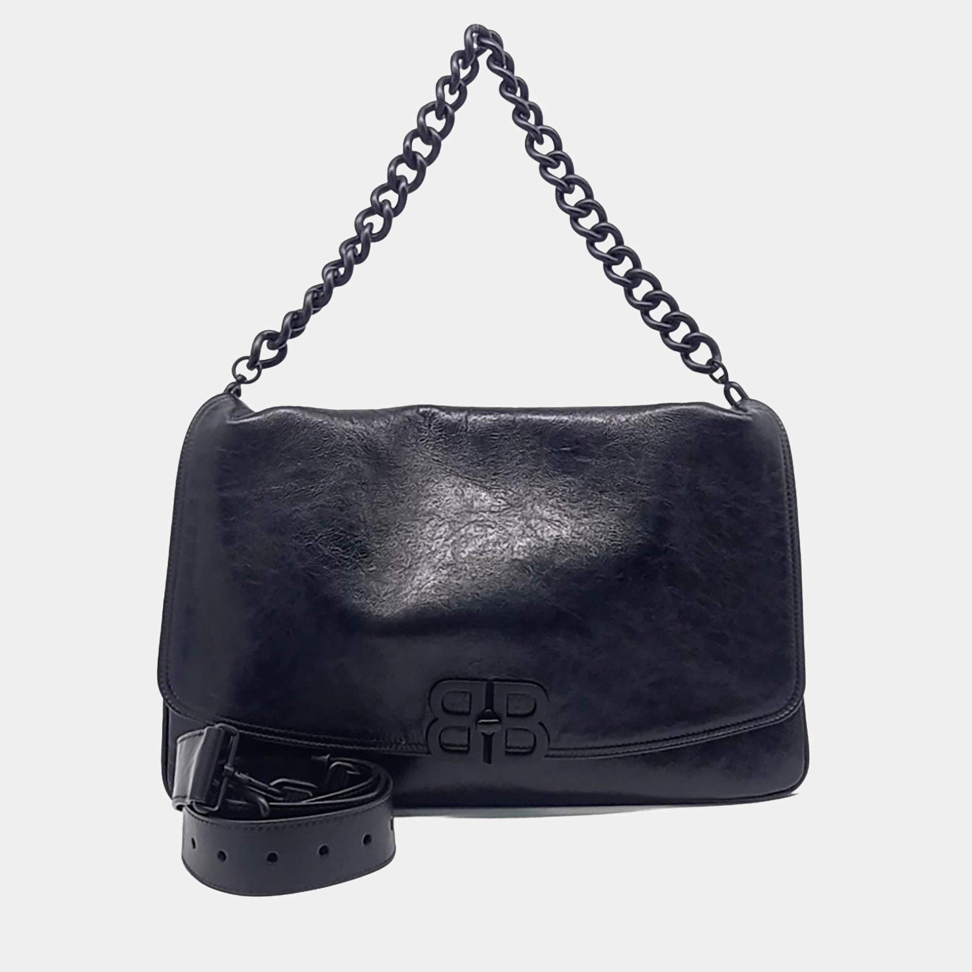 Pre Owned حقيبة بي بي سوفت جلد أسود بالنسياقا