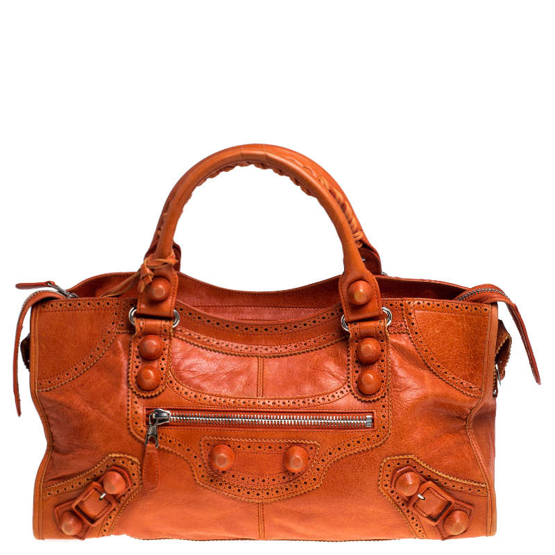 مملوكة مسبقًا حقيبة بالنسياغا جاينت بارت تايم جلد برتقالية للكتف