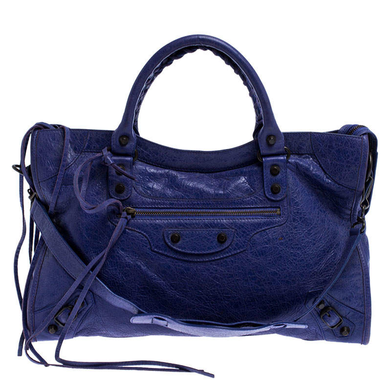 Pre Owned Balenciaga Purple Leather RH City Bag