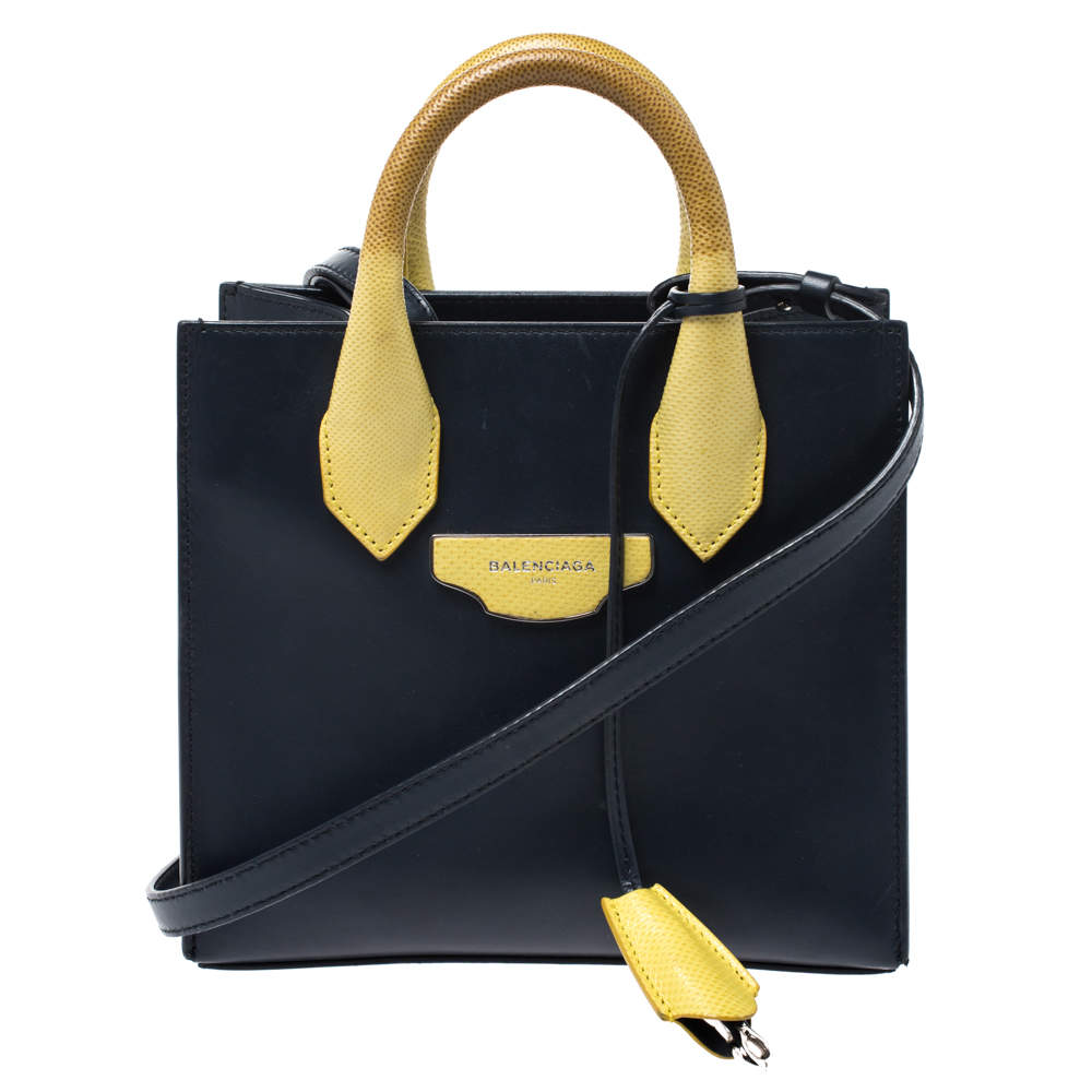 Pre Owned Balenciaga Blue/Yellow Leather and Lizard Mini All Afternoon Tote