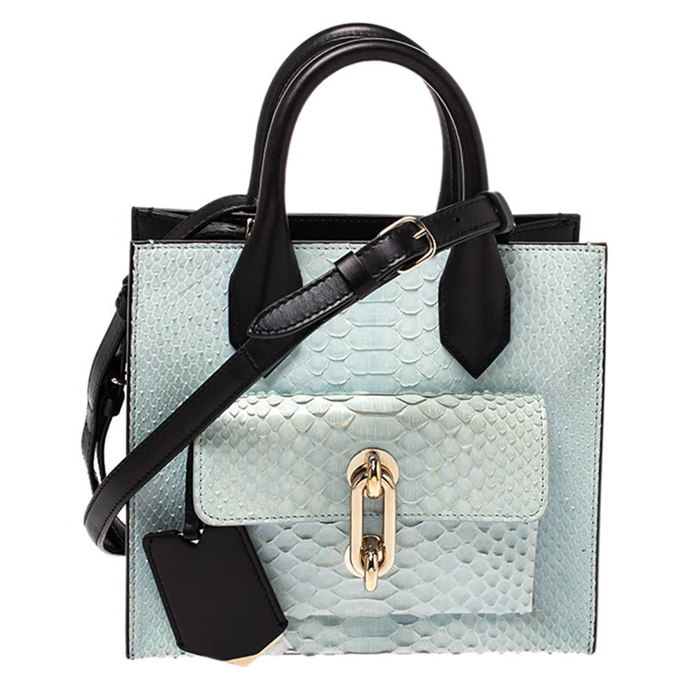 مملوكة مسبقًا Balenciaga Black/Light Blue Python and Leather Mini Maillon All Afternoon Tote