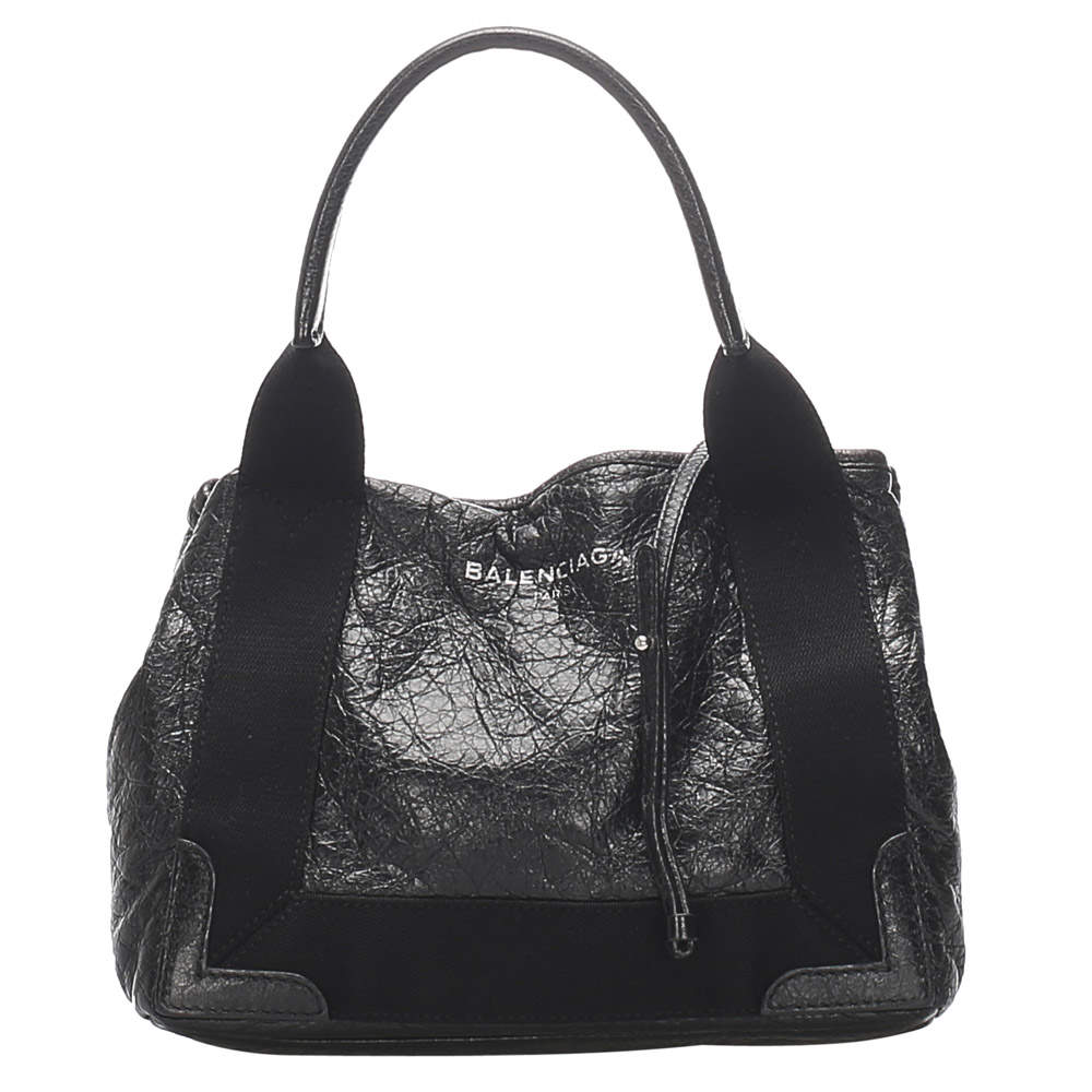 Balenciaga Black Leather XS Navy Cabas Satchel