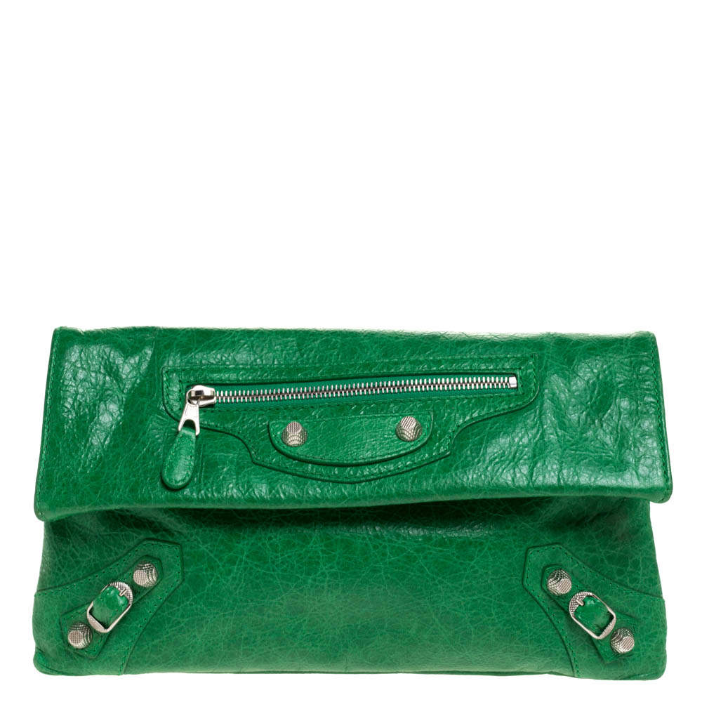 Balenciaga Vert Trefle Leather RSH Envelope Clutch