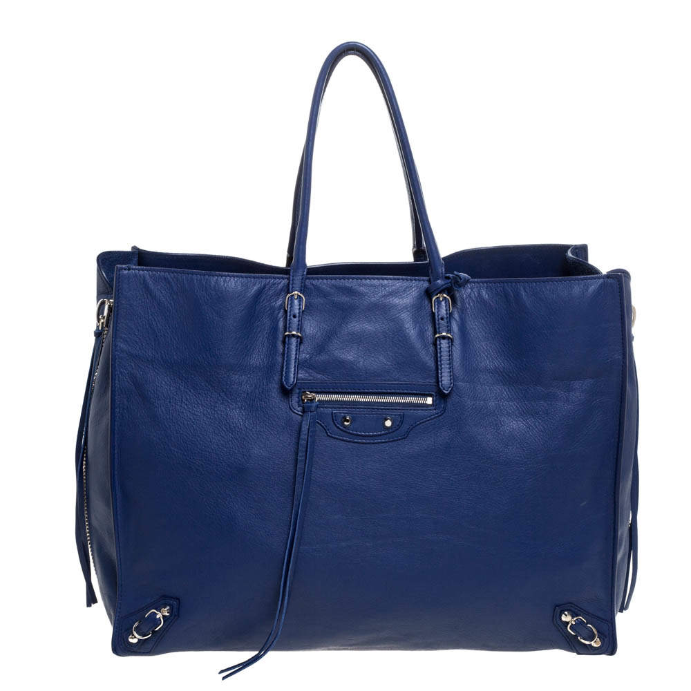 مملوكة مسبقًا Balenciaga Navy Blue Leather Papier A4 Tote