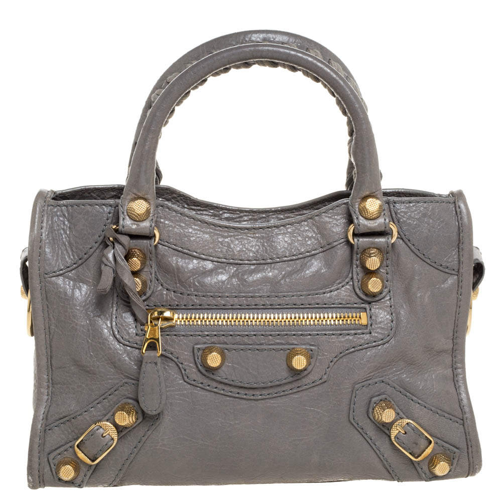 Pre Owned Balenciaga Gris Pyrite Leather Mini Classic City Bag