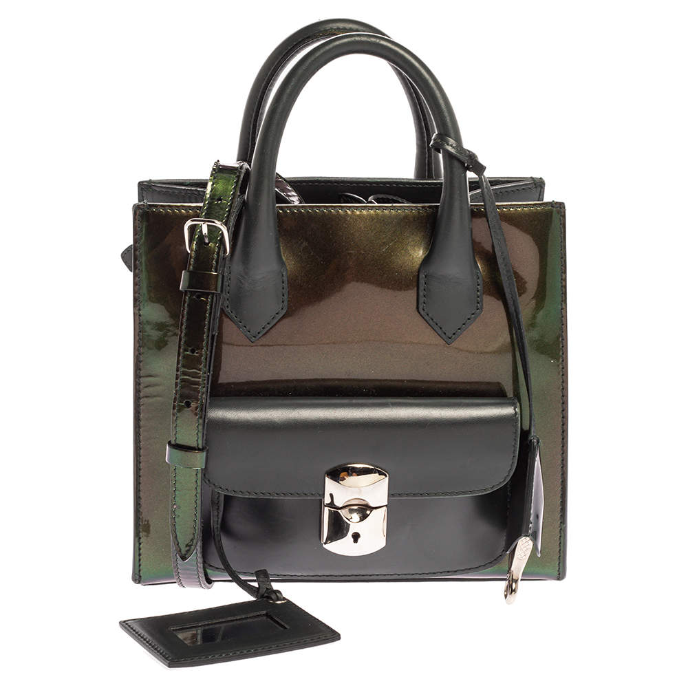 Balenciaga Iridescent Green Patent and Leather Padlock Mini All Afternoon Tote