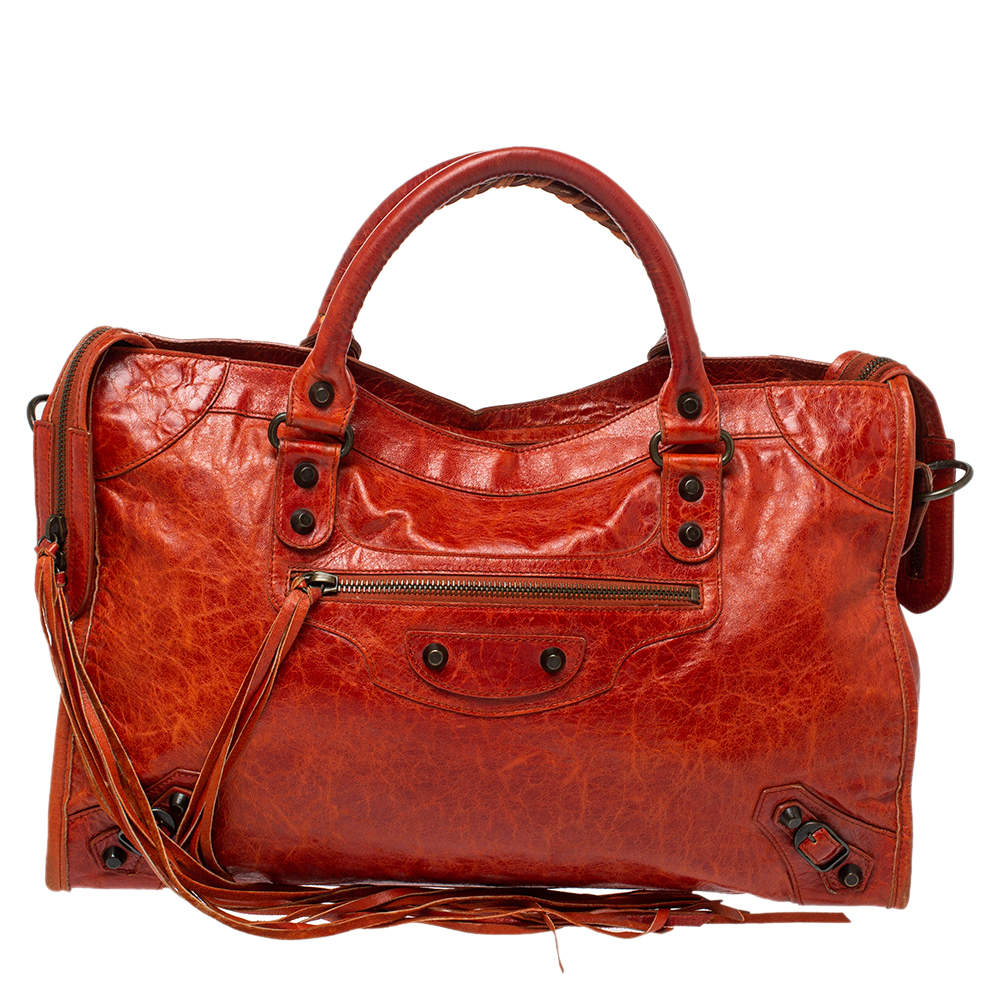 Pre Owned Balenciaga Vermillon Leather Classic City RH Tote