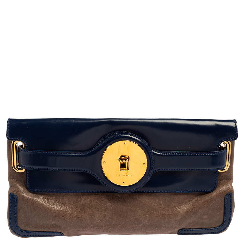 Pre Owned Balenciaga Beige/Blue Leather Luna Clutch