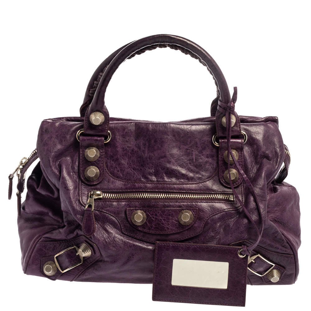 Pre Owned Balenciaga Raisin Lambskin Leather SGH Midday Tote