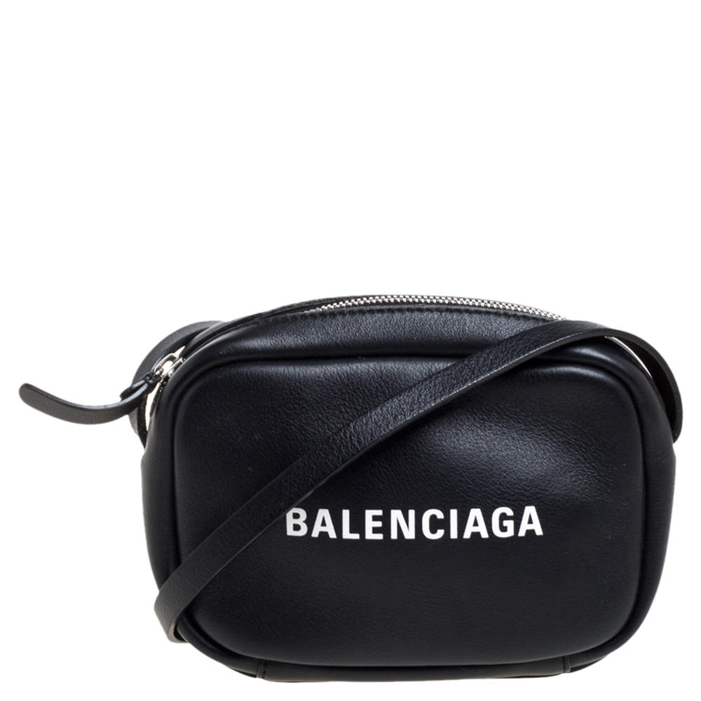 Balenciaga Black Leather Logo XS Everyday Camera Bag