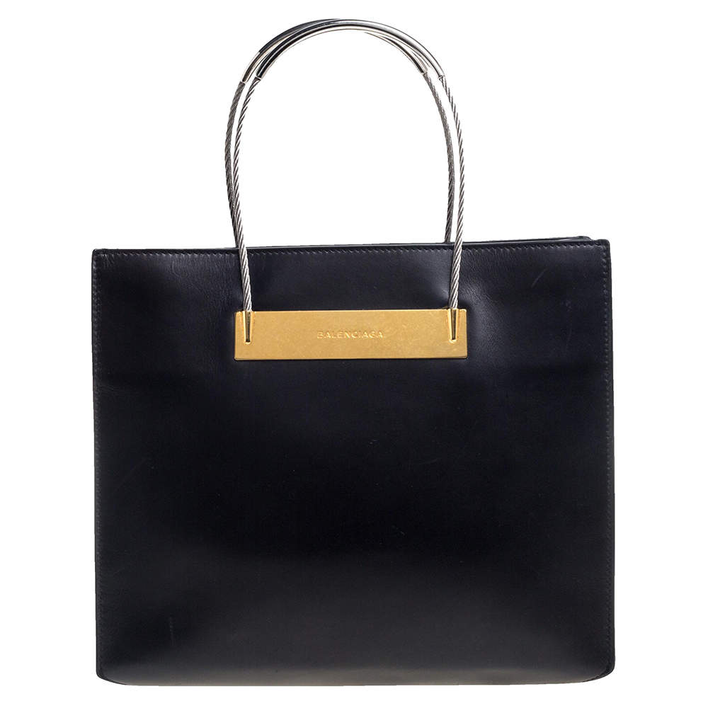 Balenciaga Black Leather Small Cable Shopper Tote