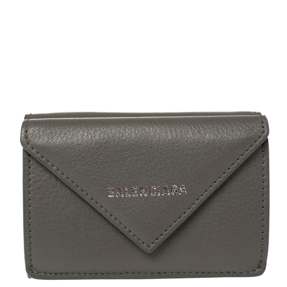 Balenciaga Gris Pyrite Leather Mini Papier Wallet
