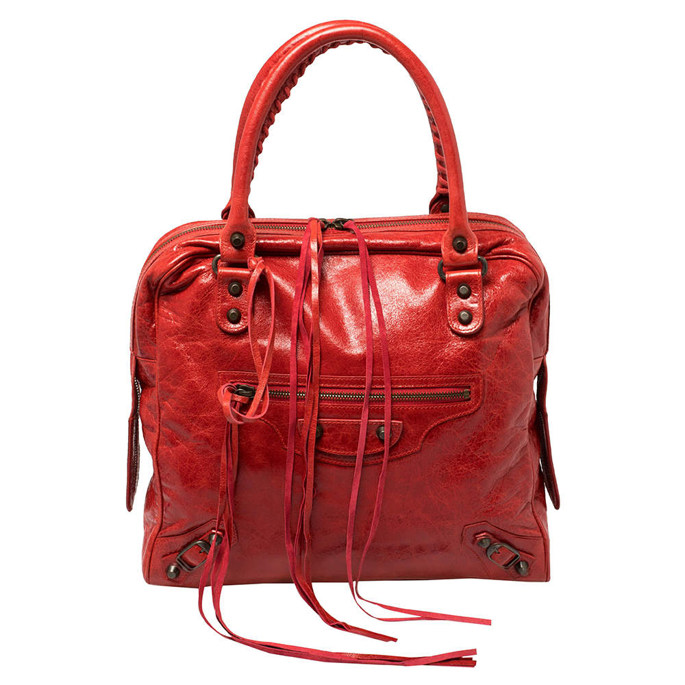 Pre Owned Balenciaga Blood Chevre Leather Mini RH Bowling Bag