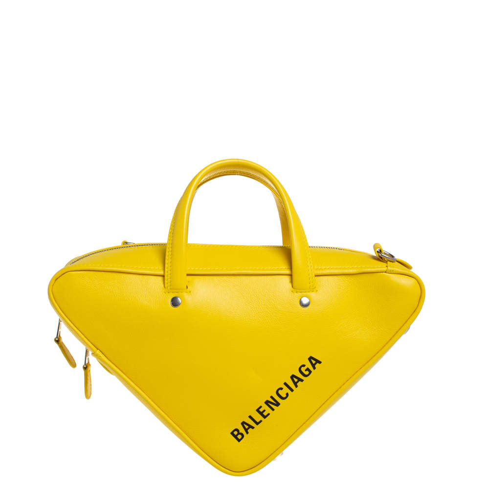 Balenciaga Yellow Leather Small Triangle Duffle Bag