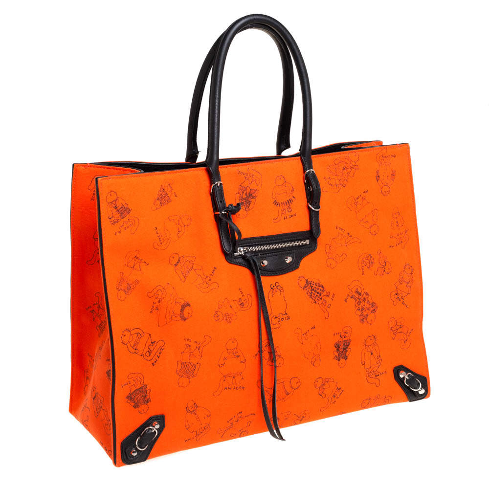 Papier leather tote Balenciaga Orange in Leather - 26118592