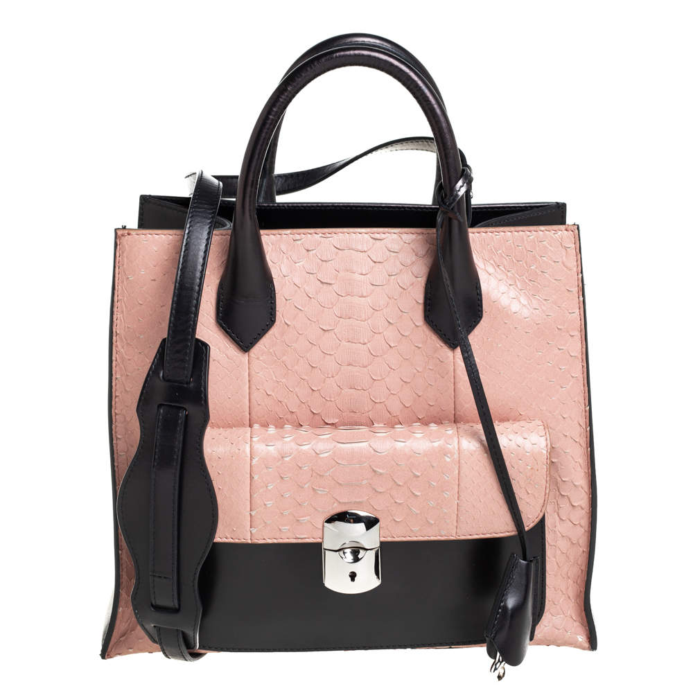 Balenciaga Black/Peach Leather and Python Padlock All Afternoon Tote