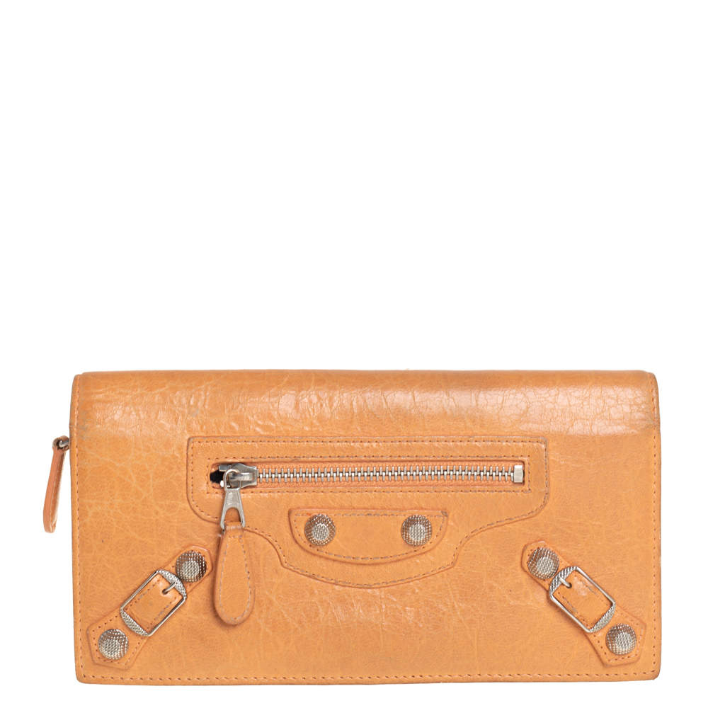 Balenciaga Orange Leather Classic Money RGH Continental Wallet