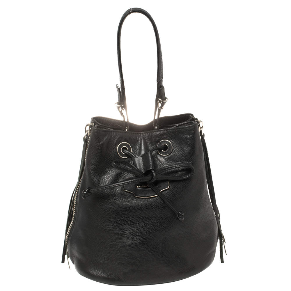 Pre Owned Balenciaga Black Soft Leather Papier Plate Bucket Bag