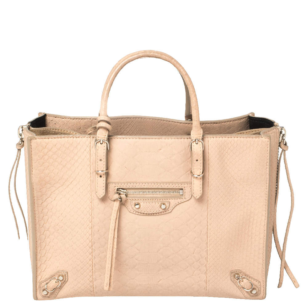 Pre Owned Balenciaga Beige Python Papier A6 Tote